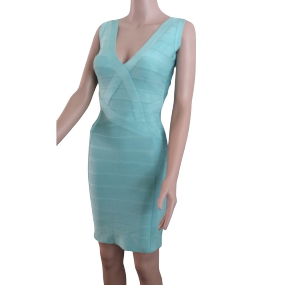 Rachael G Stretch Strappy Dress in Blue-Green Size S.